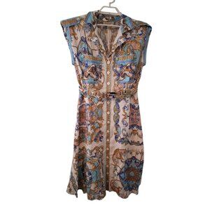 Hale Bob Los Angeles Daisie belted midi dress womens Large 100% linen